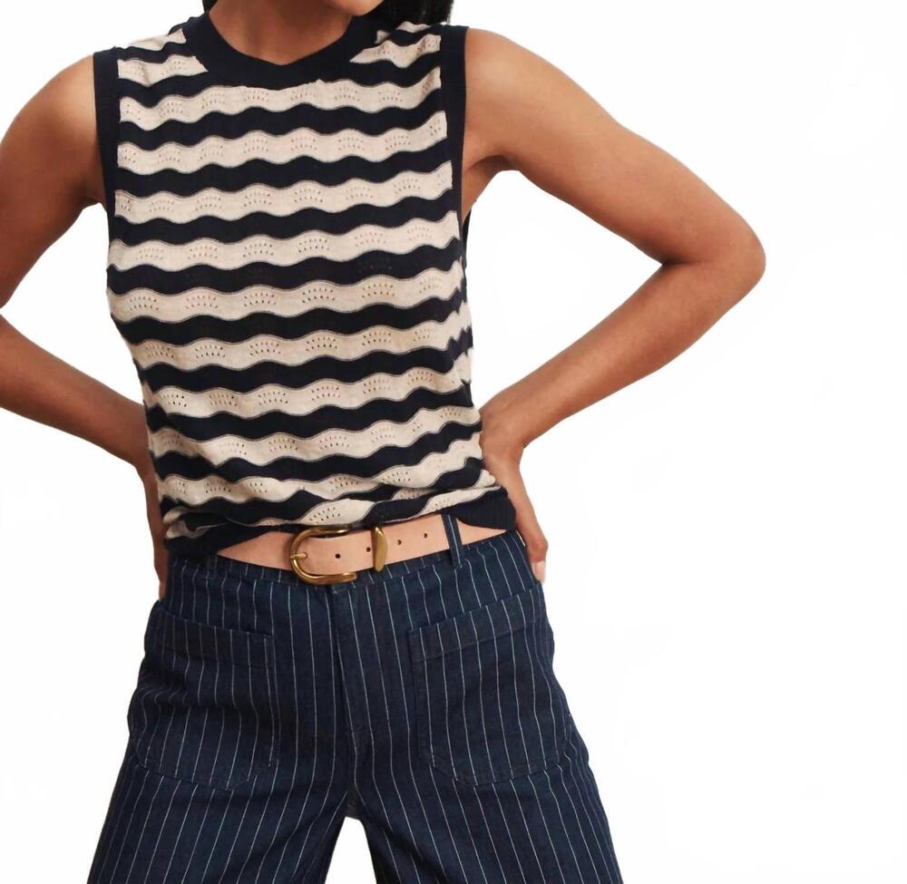 NEW SANCTUARY everyday chevron knit shell sweater in inkstorm/dark opal stripe